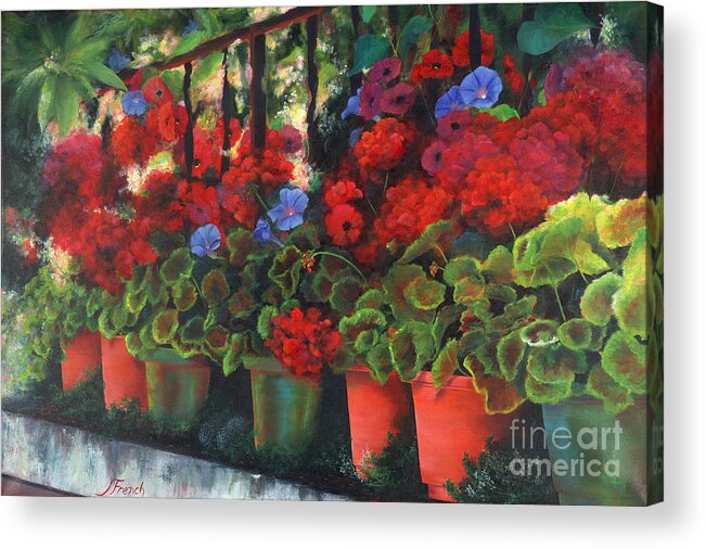 Summer Acrylic Print featuring the painting Glorious Geraniums by Jeanette French