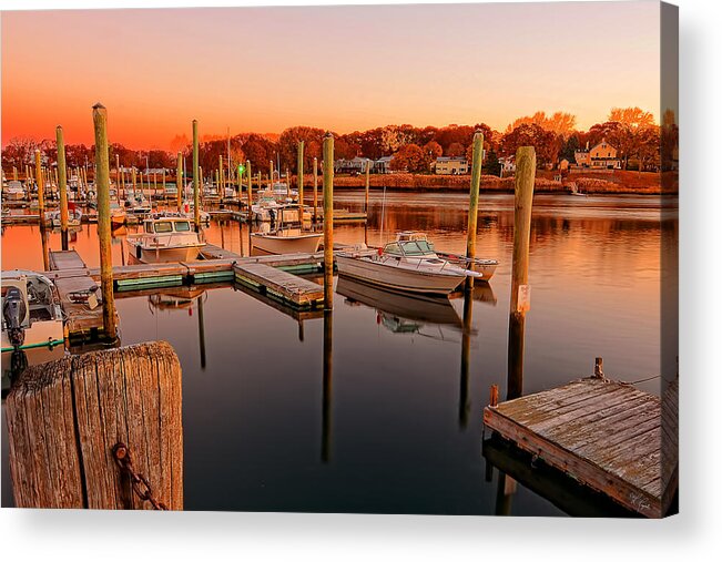 Rhodeisland Acrylic Print featuring the photograph Glowing Start - Rhode Island Marina Sunset Warwick Marina by Lourry Legarde