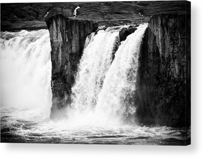 Godafoss Acrylic Print featuring the photograph Godafoss waterfall Iceland black and white by Matthias Hauser