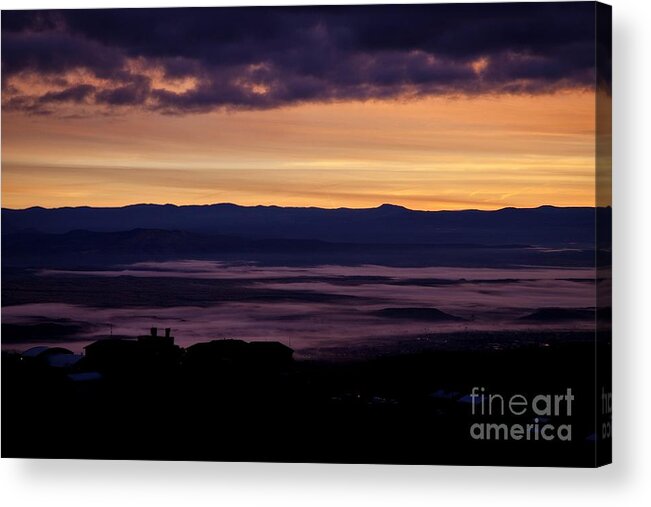 Sunrise Acrylic Print featuring the photograph Gold Sky Purple Fog Sunrise by Ron Chilston