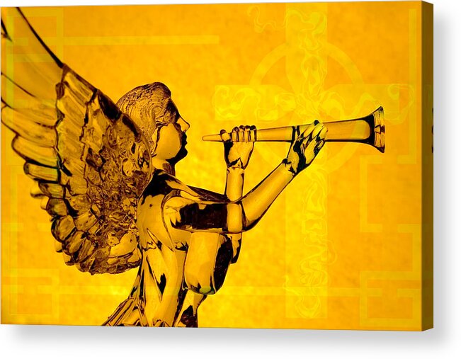 Angel Acrylic Print featuring the photograph Golden Angel with Cross by Denise Beverly