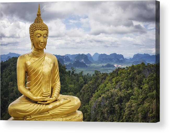 Scenics Acrylic Print featuring the photograph Golden Buddha - Tiger Cave Temple / Thailand by Cinoby