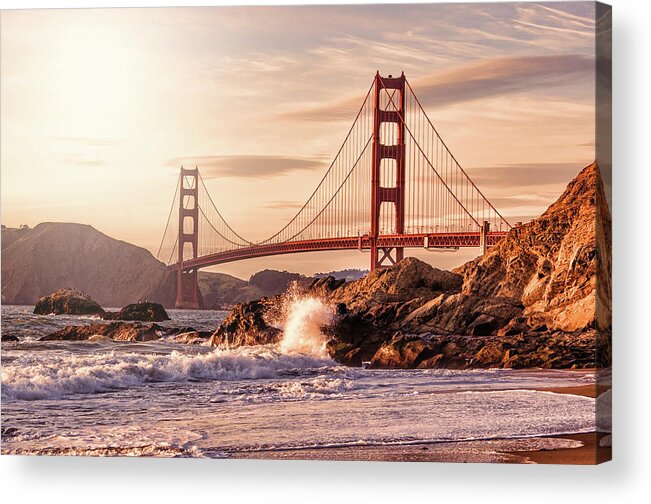 Water's Edge Acrylic Print featuring the photograph Golden Gate Bridge From Baker Beach by Karsten May