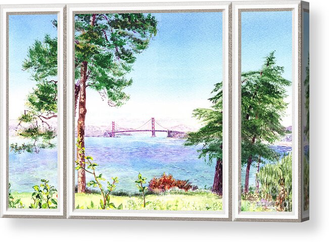 San Francisco Acrylic Print featuring the painting Golden Gate Bridge View Window by Irina Sztukowski