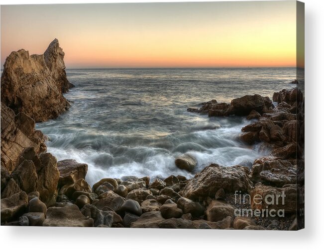 Golden Acrylic Print featuring the photograph Golden Hour at Corona Del Mar by Eddie Yerkish