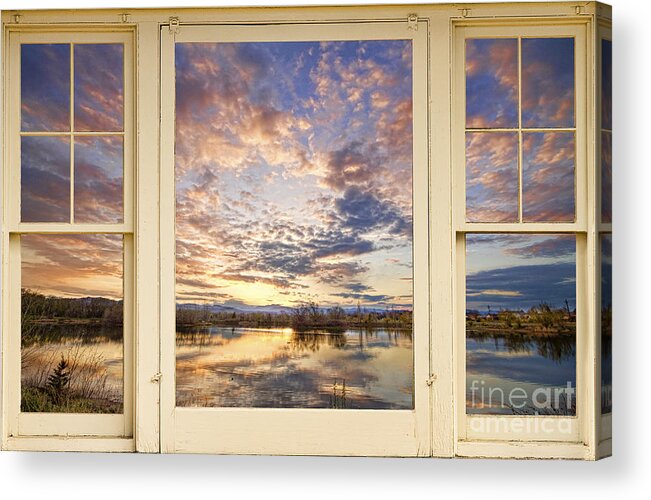 Window Acrylic Print featuring the photograph Golden Ponds Scenic Sunset Reflections 4 Yellow Window View by James BO Insogna