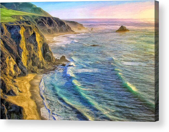 Sunset Acrylic Print featuring the painting Golden Sunset at Big Sur by Dominic Piperata