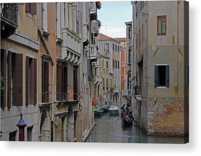 Venice Acrylic Print featuring the photograph Gondolas on Backstreet Canal by Tony Murtagh