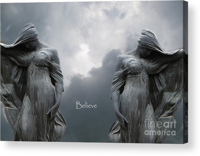 Gothic Fantasy Photos Acrylic Print featuring the photograph Gothic Surreal Female Figures Haunting Inspirational Spiritual Art - Believe by Kathy Fornal