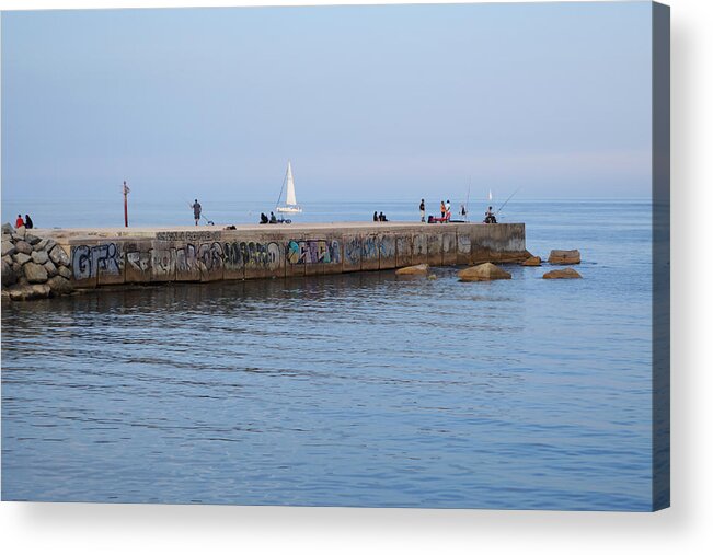 Barcelona Acrylic Print featuring the photograph Graffiti Fishing Wall Barcelona Spain by Toby McGuire