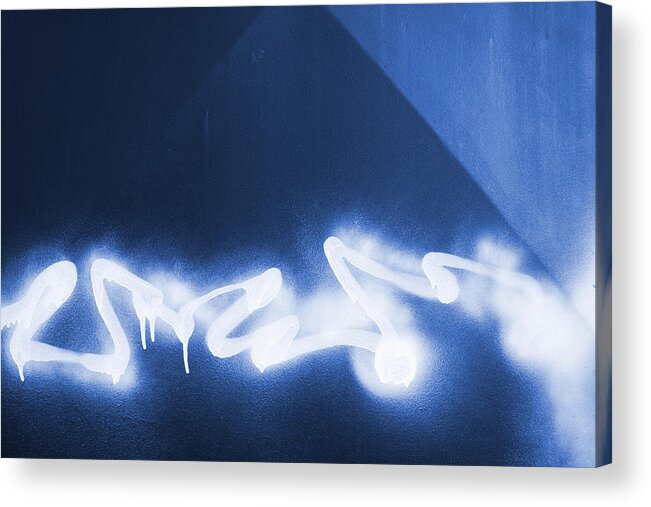 Abstract Acrylic Print featuring the digital art Graffiti Spray Blue by Steve Ball