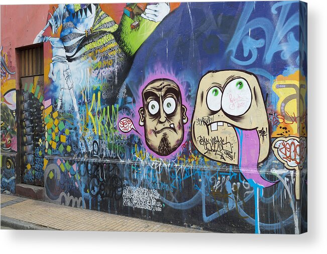 Chile Acrylic Print featuring the painting Graffiti Wall Art In Valparaiso, Chile by John Shaw