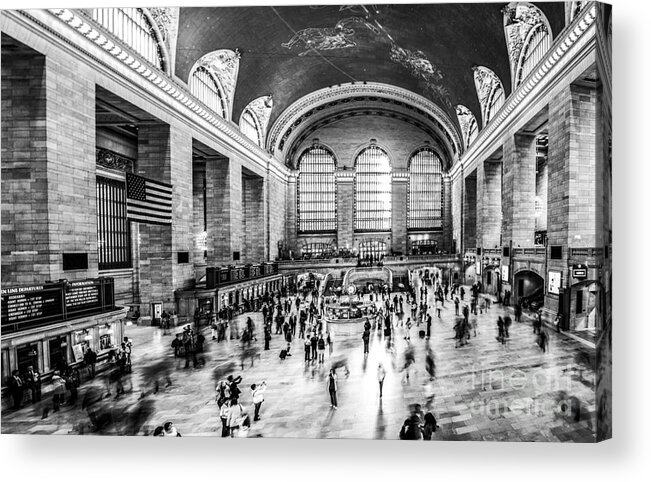 Nyc Acrylic Print featuring the photograph Grand Central Station -pano bw by Hannes Cmarits