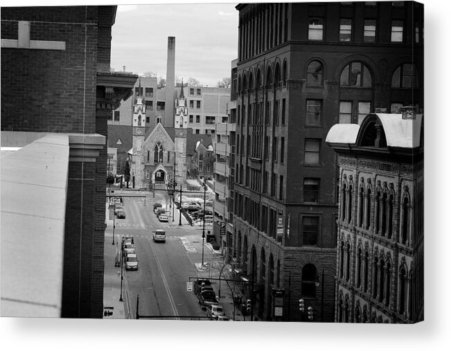 Hovind Acrylic Print featuring the photograph Grand Rapids 10 - black and white by Scott Hovind