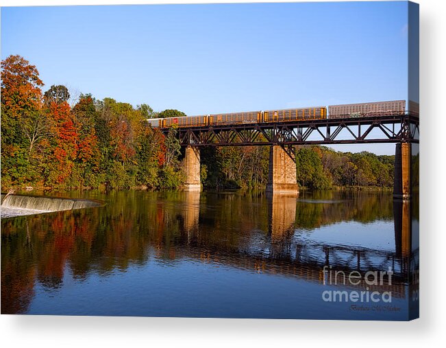 Landscape Acrylic Print featuring the photograph Grand River Autumn Freight Train by Barbara McMahon