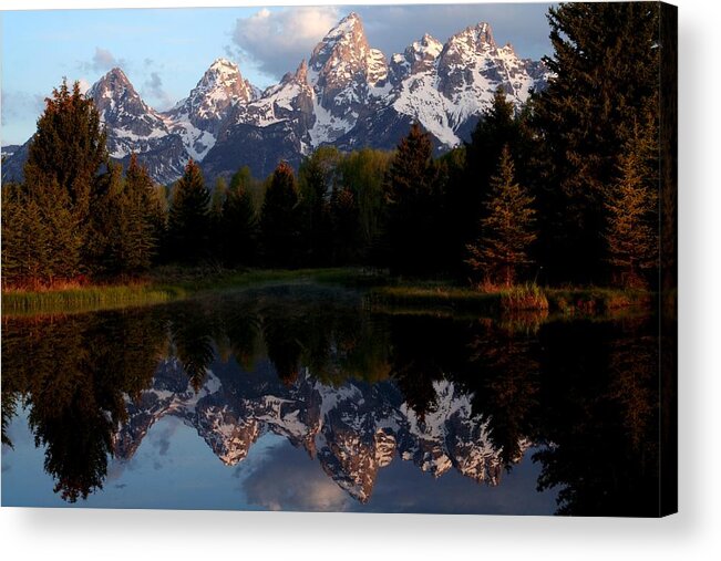 Grand Acrylic Print featuring the photograph Grand Tetons at Swabacher's Landing by Jetson Nguyen