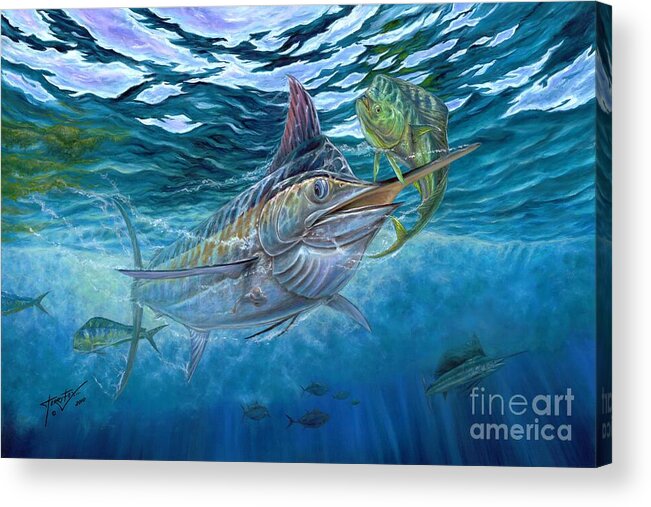 Blue Marlin Acrylic Print featuring the painting Great Blue And Mahi Mahi Underwater by Terry Fox