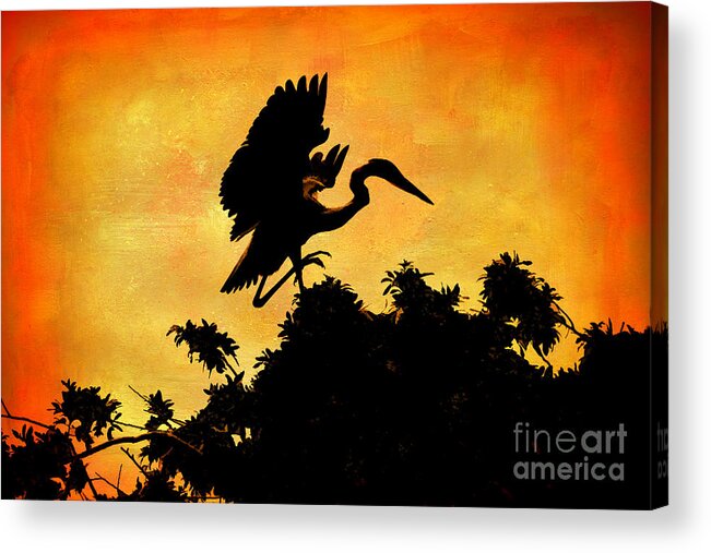 Heron Acrylic Print featuring the digital art Great Blue Silhouette by Jayne Carney