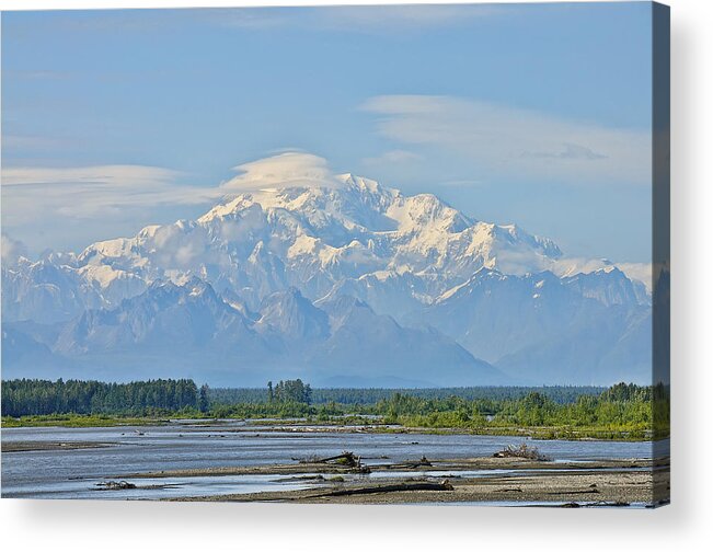Alaska Acrylic Print featuring the photograph Great Denali over the River by Betty Eich