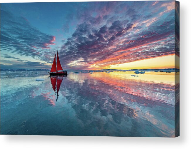 Greenland Acrylic Print featuring the photograph Greenland Fire Sky by Marc Pelissier