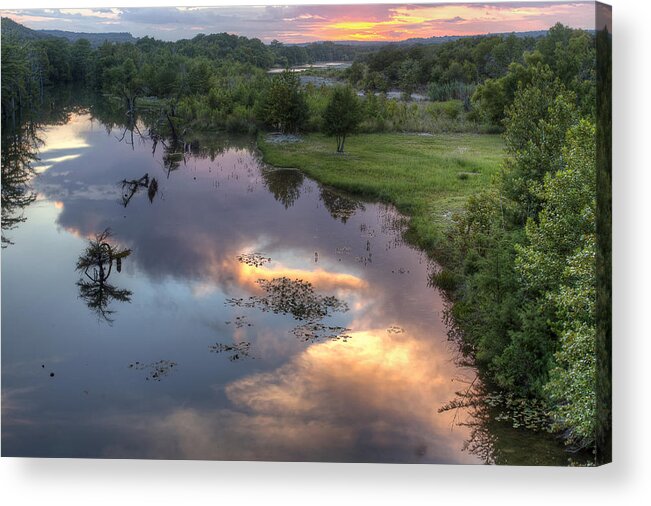 Sunset Acrylic Print featuring the photograph Guadalupe River Reflections at Sunset by Paul Huchton