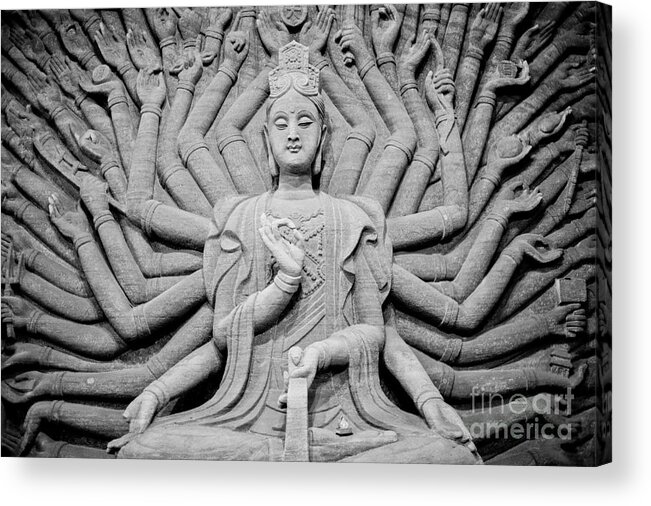 Guanyin Acrylic Print featuring the photograph Guanyin Bodhisattva in Black and White by Dean Harte
