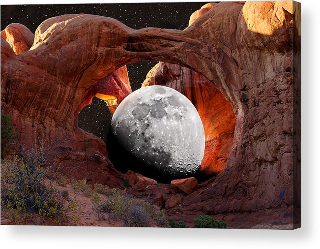 Moab Acrylic Print featuring the photograph Half Moon in Double Arch by Greg Wells