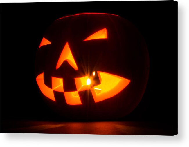 Halloween Acrylic Print featuring the photograph Halloween - Smiling Jack o' Lantern by Scott Lyons