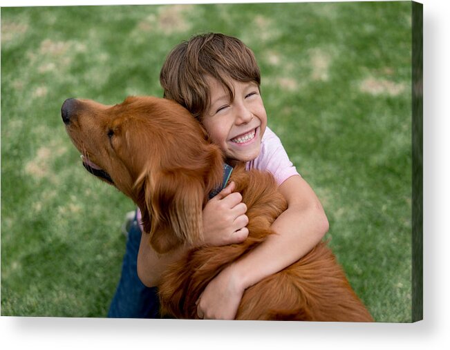 Pets Acrylic Print featuring the photograph Happy boy with a beautiful dog by Andresr