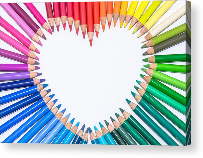 Heart Acrylic Print featuring the photograph Heart Of Colorful Crayons by Andreas Berthold