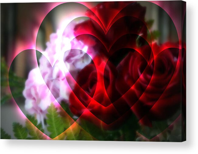 Abstract Acrylic Print featuring the photograph Hearts A Fire by Kay Novy