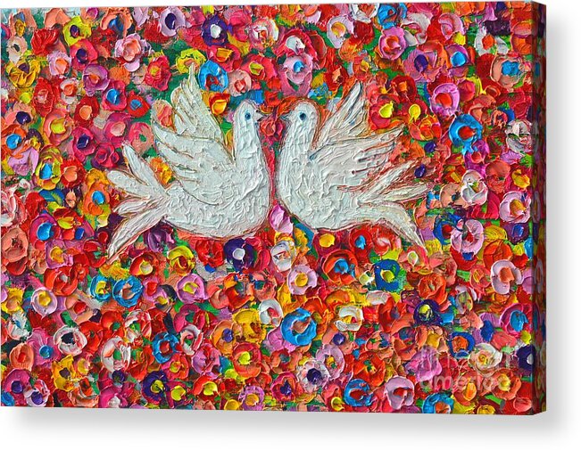 Dove Acrylic Print featuring the painting Heavenly Love - Gentle White Doves by Ana Maria Edulescu