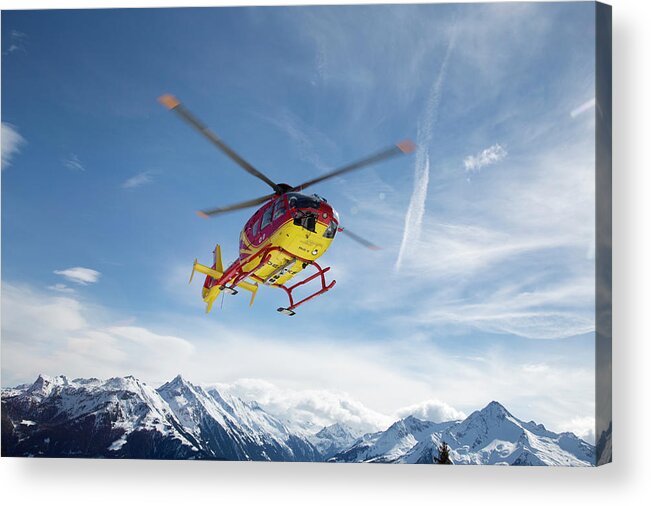 Snow Acrylic Print featuring the photograph Helicopter In The Mountains by Chris Tobin