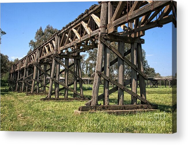 Heritage Acrylic Print featuring the photograph Heritage Rail Bridge crossing the Murrumbidgee Flood Plain by Peter Kneen