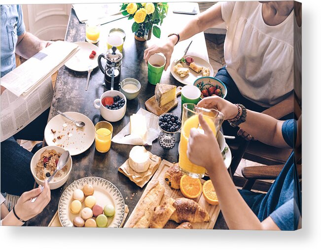 Breakfast Acrylic Print featuring the photograph High Angle View On French Family Breakfast Table by Golero