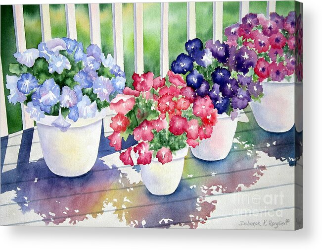 Petunia Acrylic Print featuring the painting High Noon Petunias by Deborah Ronglien