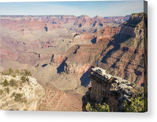 Landscape Acrylic Print featuring the photograph Hiker Standing On Perch In Grand by Christopher Kimmel