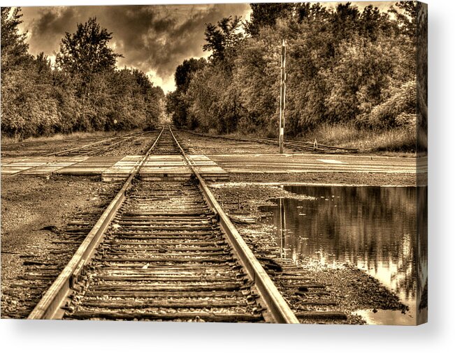 Railroad Tracks Acrylic Print featuring the photograph Hinckley Railroad by Amanda Stadther