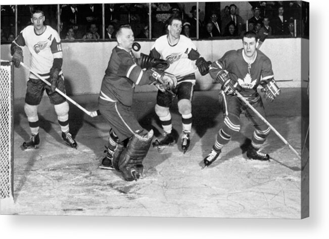 1950s Acrylic Print featuring the photograph Hockey Goalie Chin Stops Puck by Underwood Archives