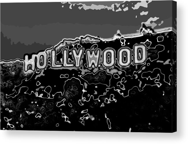 Pop Art Acrylic Print featuring the photograph Hollywood sign abstract black and white by Eti Reid