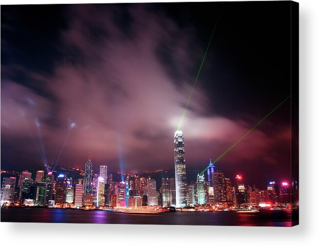 Tranquility Acrylic Print featuring the photograph Hong Kong Laser Lights by Photo By Dan Goldberger