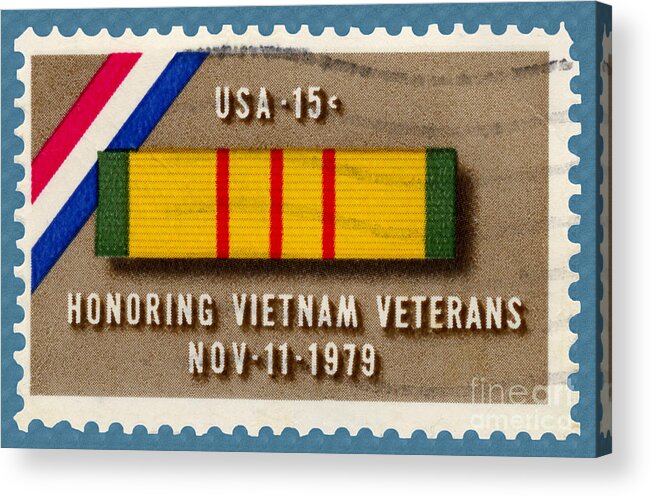 Vietnam Acrylic Print featuring the photograph Honoring Vietnam Veterans Service Medal Postage Stamp by Phil Cardamone