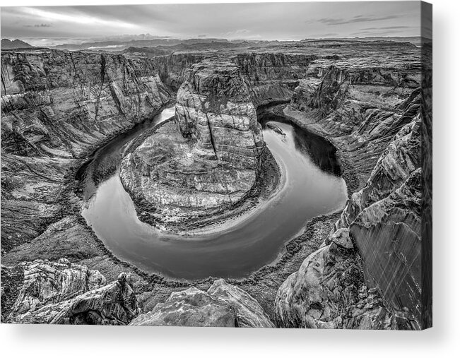 Horseshoe Bend Acrylic Print featuring the photograph Horseshoe Bend Arizona Black and White by Todd Aaron