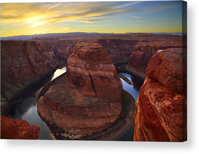 Horseshoe Bend Acrylic Print featuring the photograph Horseshoe Bend at Sunset by Walt Sterneman