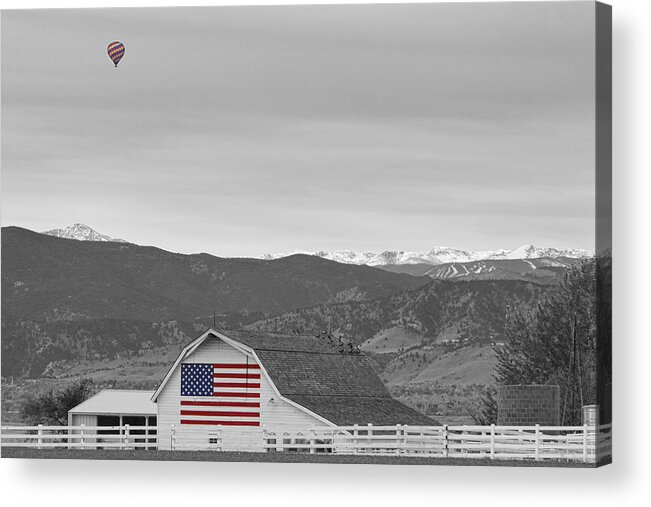 'hot Air Balloon' Acrylic Print featuring the photograph Hot Air Balloon Boulder Flag Barn and Eldora BWSC by James BO Insogna