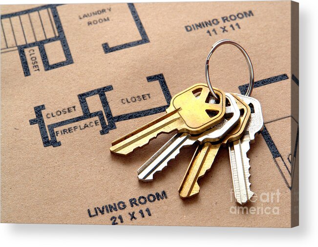 Construction Acrylic Print featuring the photograph House Keys on Real Estate Housing Floor Plans by Olivier Le Queinec