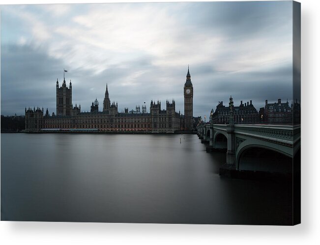 Clock Tower Acrylic Print featuring the photograph Houses Of Parliament And River Thames by P A Thompson