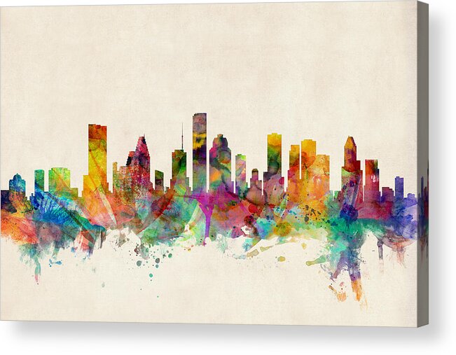 Watercolour Acrylic Print featuring the digital art Houston Texas Skyline by Michael Tompsett