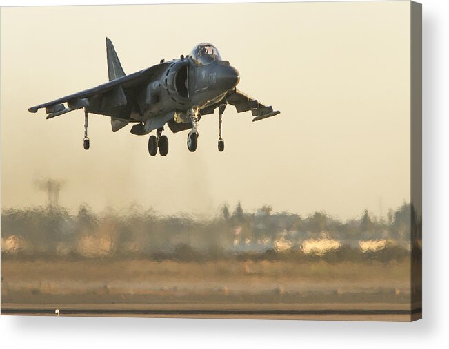 Aviation Acrylic Print featuring the photograph Hovering Harrier by Jim Moss