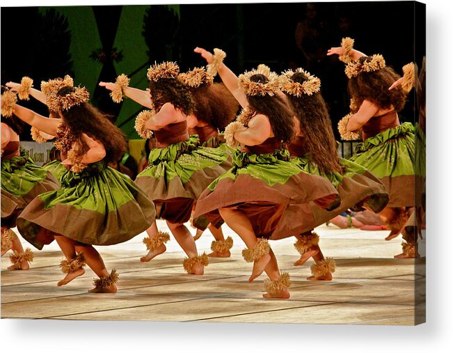 People Acrylic Print featuring the photograph Hula Dancers at the Merrie Monarch Festival by Venetia Featherstone-Witty
